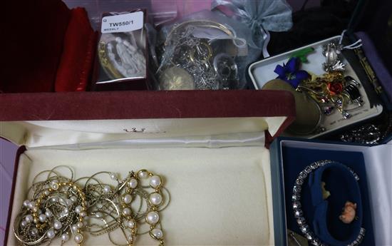 A collection of silver and costume jewellery, including a cameo brooch, paste-set, wristwatches, etc.